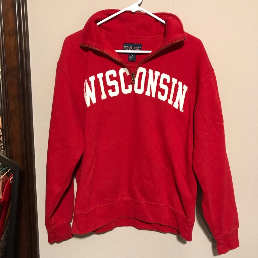 Red Wisconsin Quarter Zip Sweatshirt